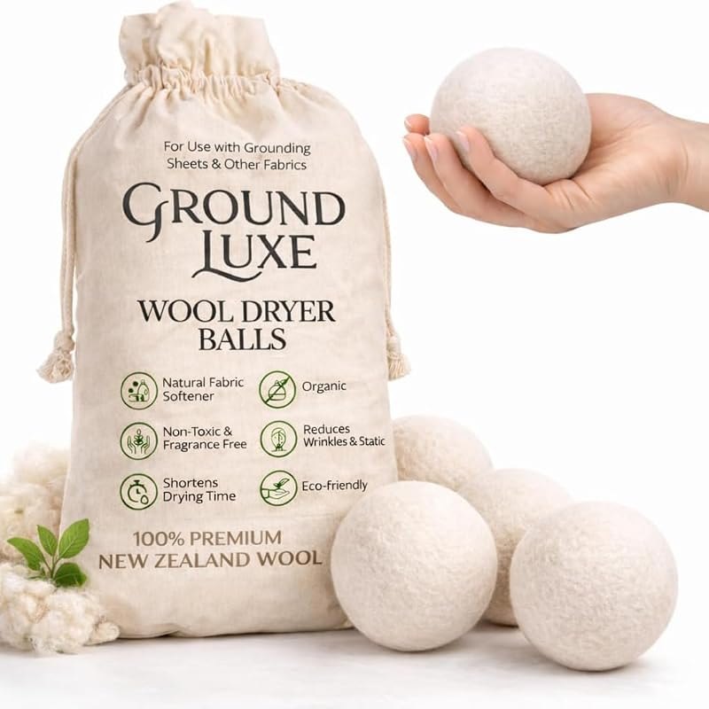 Premium New Zealand Wool Dryer Balls - 6-Pack, 100% Organic, Hand-Felted, Reusable, Reduce Drying Time - Natural