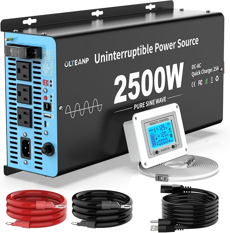 2500W Sump Pump Battery Backup System, Pure Sine Wave Inverter Charger with 25A Fast Charging, Auto Transfer Switch