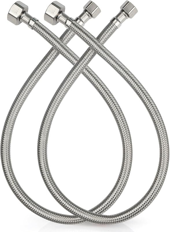 Midanya 24" Sink Hose, 1/2" FIP x 3/8" COMP Faucet Supply Lines,2 Pcs — braided supply line no leak for braided supply