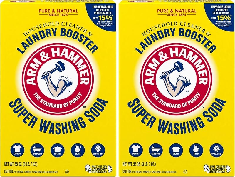 ARM & HAMMER Super Washing Soda Household Cleaner and Laundry Booster, 55 oz (Pack of 2) — washing soda for laundry