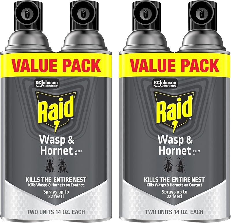 Raid Wasp & Hornet Killer Spray, Kills the Entire Nest, for Paper Wasps, Yellow Jackets, Mud Daubers and More, 14 oz