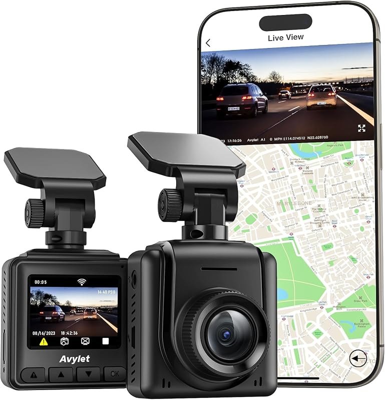 Avylet 2K Dash Cam 1440P, 1.5'' IPS Screen, External GPS, WiFi Dash Camera for Cars, Front Dashcams for Cars with APP