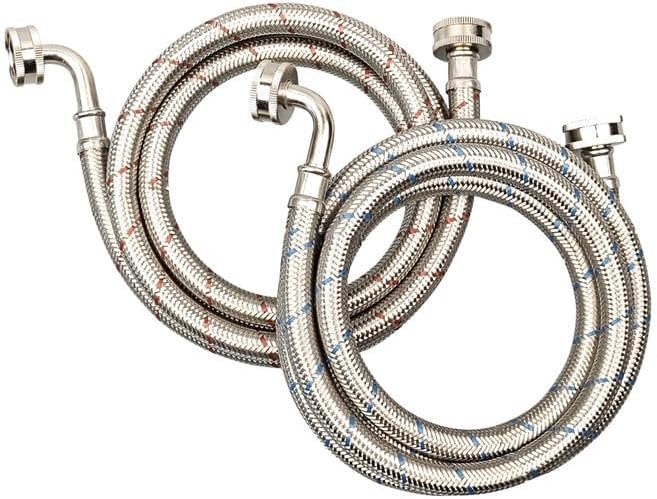 10FT Stainless Steel Washing Machine Hoses with 90 Degree Elbows,2 Pack Red and Blue Washer Hoses,Burst Proof Hot &