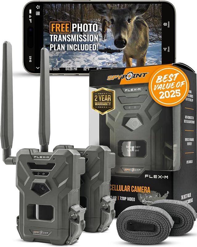 SPYPOINT Flex-M Twin Pack Cellular Trail Cameras - Best Hunting Accessories, No WiFi Needed, GPS, Night Vision