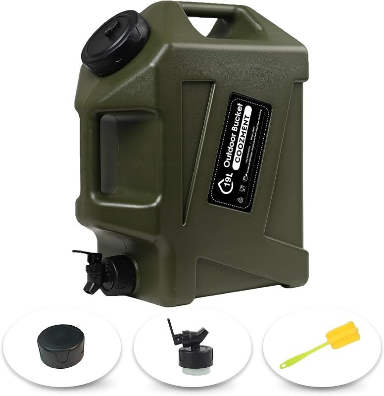 COOZMENT 3.2 Gallon/5 Gallon Water Containers with Spigot, BPA Free Water Jug, Military Green Water Tank