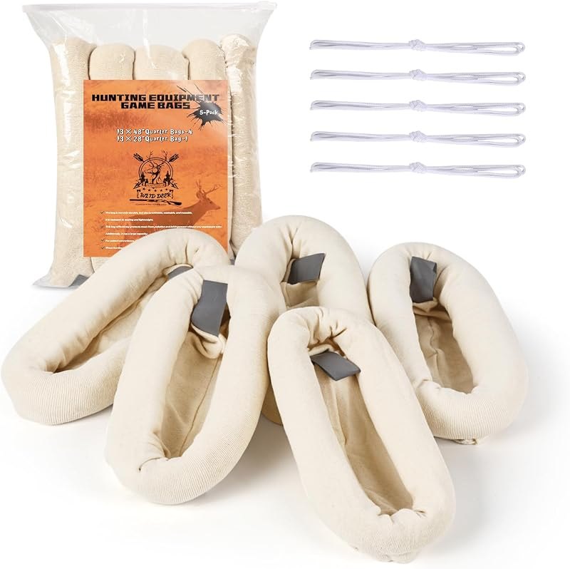 Qiullen 5-Pack Cotton Game Bags for Hunting - Breathable Meat Storage Bags for Elk, Deer, Caribou & Moose — deer game