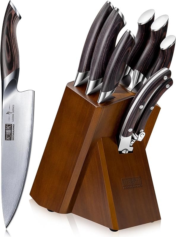 HOSHANHO 8PCS Kitchen Knife Set, Ultra Sharp Japanese Knife Sets with Block — set for best chef knife best rated