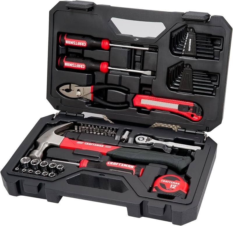CRAFTSMAN 57 Piece Mechanics Tool Set Home Tool Set, Sockets, Ratchet, Screwdrivers, Hammer, Pliers, Hex Keys