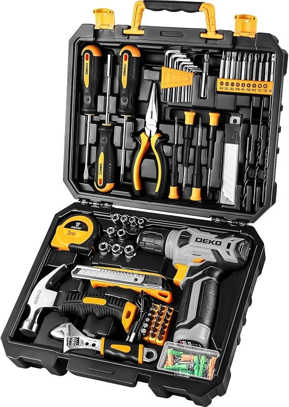 DEKOPRO Tool Set：Tool Kit with 8V Cordless Drill,Tool Box with Drill,Hand Drill Set for Men & Women,Home Tool Kits for
