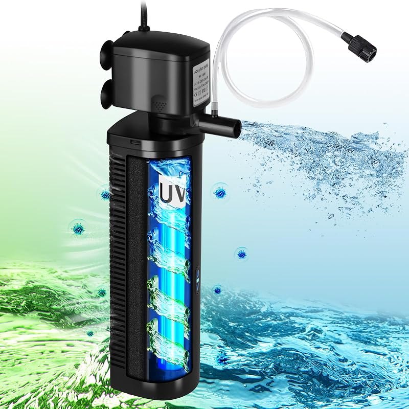 Small Pond Filter for 75-300 Gallon Tank, Aquarium U-V Filter Green Clean Machine Submersible Powerful Pump Canister