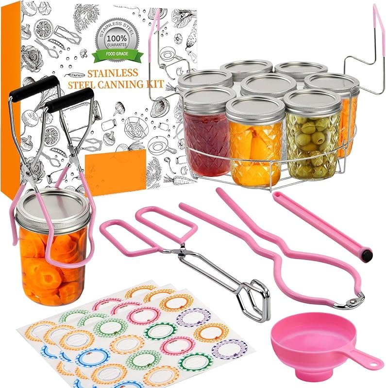 Canning Supplies Starter Kit with Stainless Steel Canning Rack and Accessories Tools, Includes Canning Jar lifter