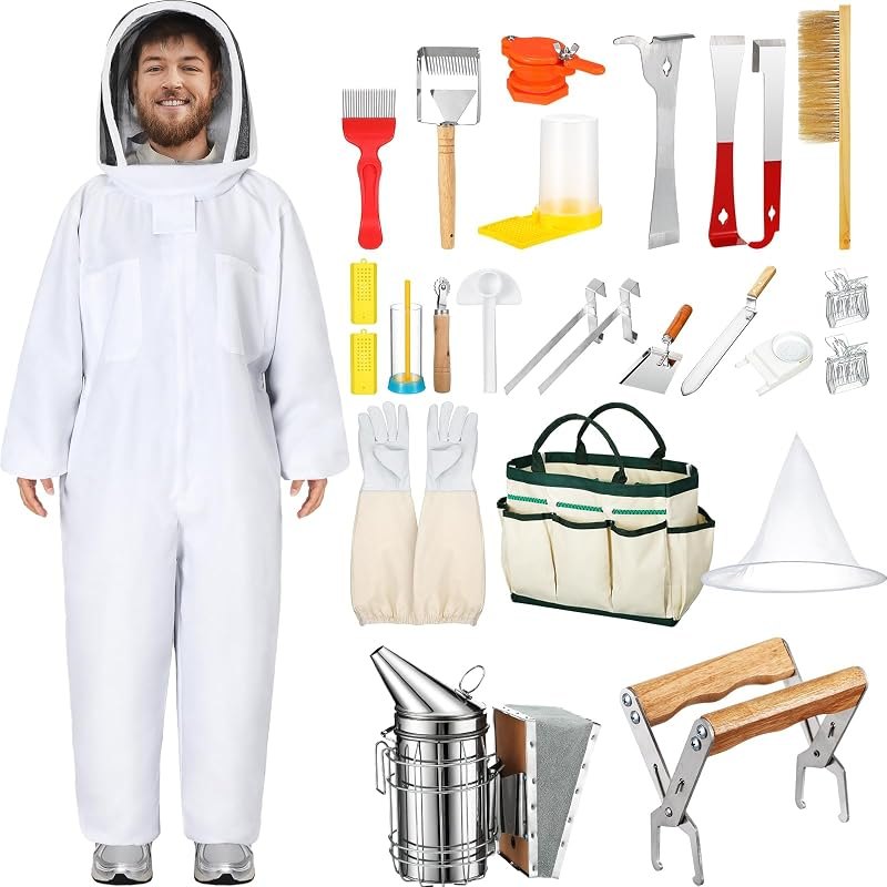 30 Pcs Beekeeping Starter Kit Bees Keeper Starting Kit All Bee Suit Gloves Hive Boxes Storage Bag Beekeeper Supplies