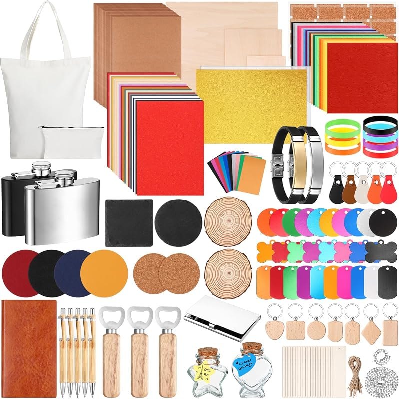 Dunzoom 257 Pcs Laser Material Kit, Laser Engraving Materials — material pack for best beginner laser engraver