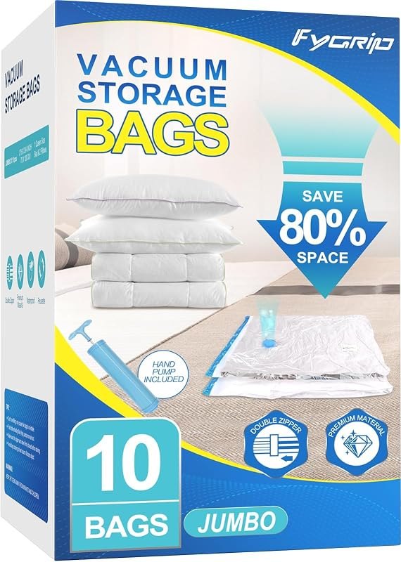 80% Space Saver Vacuum Storage Bags with Hand Pump, 10 Jumbo — vacuum storage bags amazon for vacuum storage bags