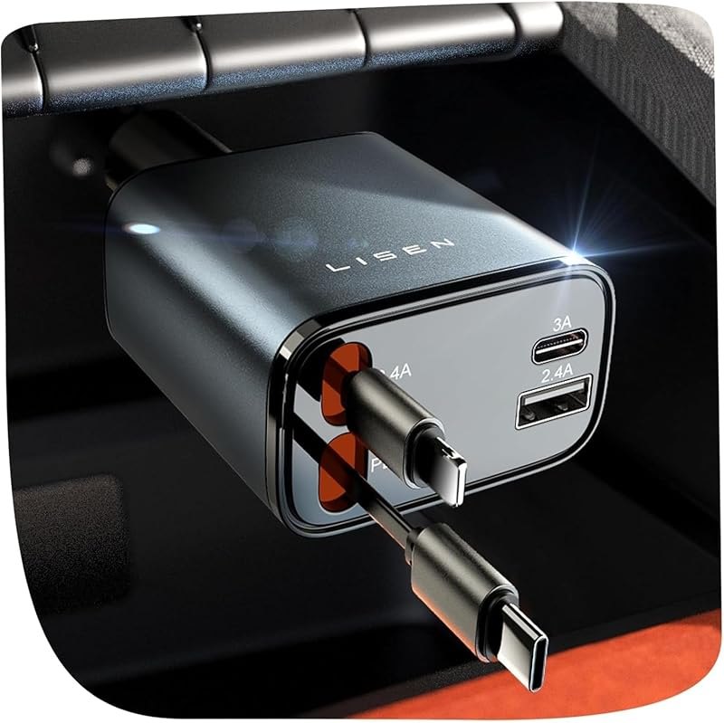 LISEN Retractable Car Charger, 84W Car Charger USB C Fast Charge, 4 in 1 — Auto for best Auto