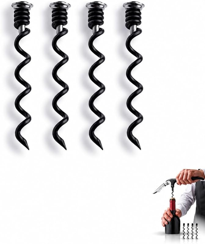 Alipis Replacement Metal Corkscrew Spiral Bit 4-Pack Wine Opener Spiral Worms for Manual Corkscrew Repair Kit Bar Wine