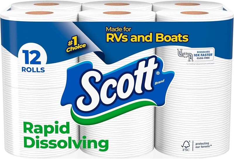 Rapid-Dissolving Toilet Paper, 12 Double Rolls, 231 Sheets per Roll — RV amazon for best