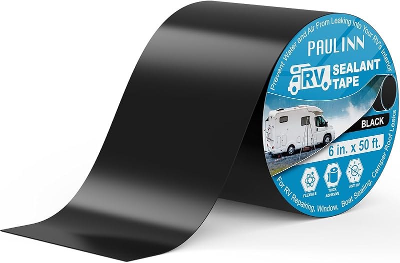 PAULINN Butyl Sealant Waterproof Tape, 6 Inch X 50 Foot Camper Roofing Tape Black, UV & Weatherproof Roof Seal Tape