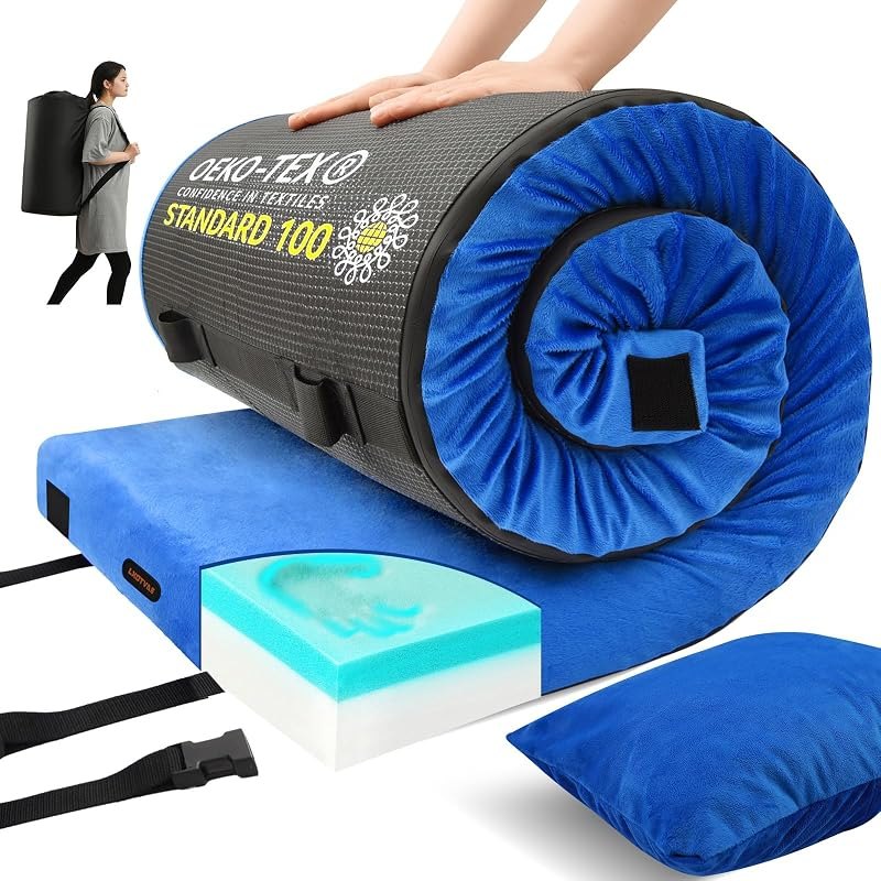 Memory Foam Camping Mattress pad, Comfortable Thick Floor Sleeping Mat for Adults with Waterproof and Non-Slip Bottom