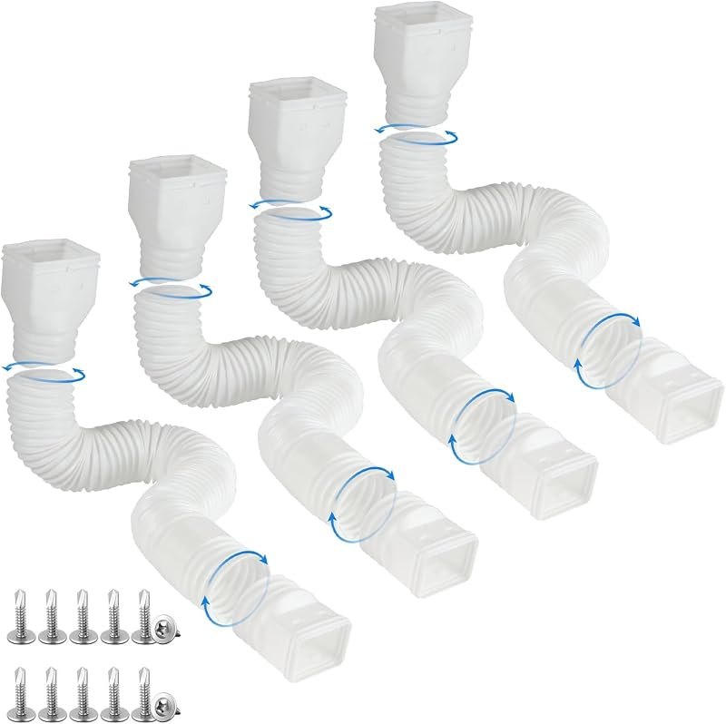 plusgutter 4 Pack Rain Gutter Downspout Extensions Flexible, Drain Downspout Extender,Down Spout Drain Extender