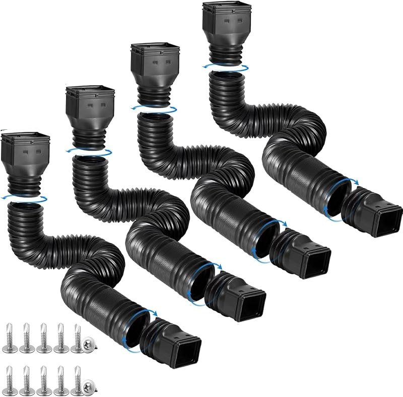 plusgutter 4 Pack Rain Gutter Downspout Extensions Flexible, Drain Downspout Extender,Down Spout Drain Extender