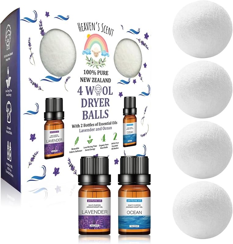 Heaven's Scent Wool Dryer Balls w/Essential Oils Bundle - Reusable, Organic, Handmade & Hypoallergenic XL Size — dryer
