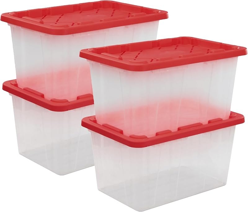 CX Xtra Tall Heavy Duty Clear 27-Gallon Stackable Plastic Storage Bins, 4pk — clear storage bins with lids pack for