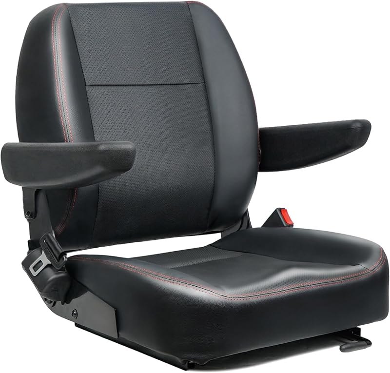 Universal Forklift Seat, Fold Down Tractor Seat with Adjustment Armrest, Safety Belt and Operator Position Switch