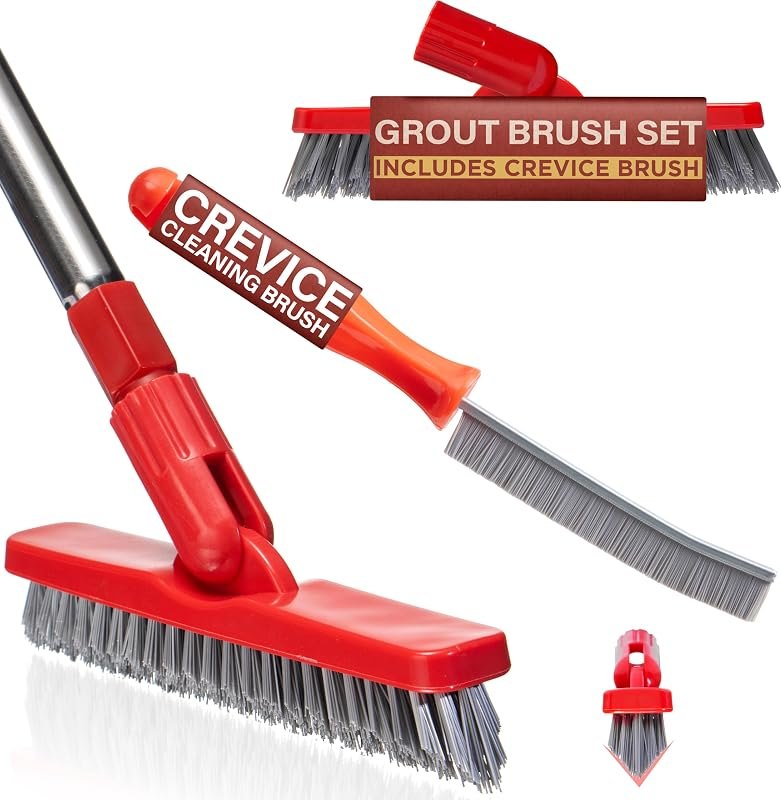 Foxtrot Living Grout Brush with Long Handle and Crevice Cleaning Brush Set — grout cleaner kit for grout cleaner