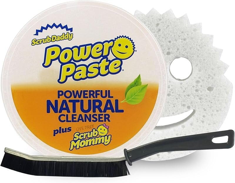 Power Paste Natural All Purpose Cleaner Bundle - Grout Cleaner for Tile Floors with Sponge & Crevice Brush - Deep