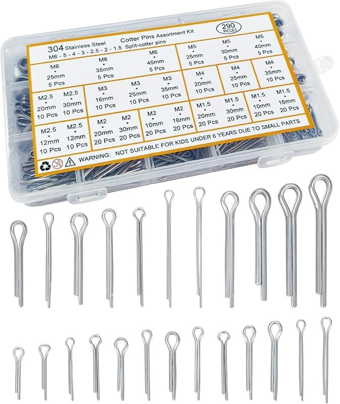 290 Pcs Cotter Pins Assortment Kit, 304 Stainless Steel Split Pins — implement-pin-kit for implement pin no