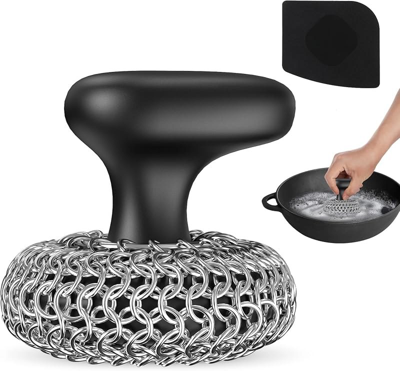 Cast Iron Scrubber Dish Scrub Brush 316 Chainmail Scrubber for Cast Iron — scraper for best cast iron skillet best rated