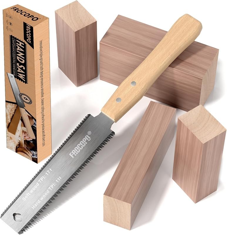 Frocopo Hand Saw Woodworking Tools, 6-Inch Pull Saw, Flexible Double-Edge Blade 17/11 TPI, Japanese Flush Cut for DIY