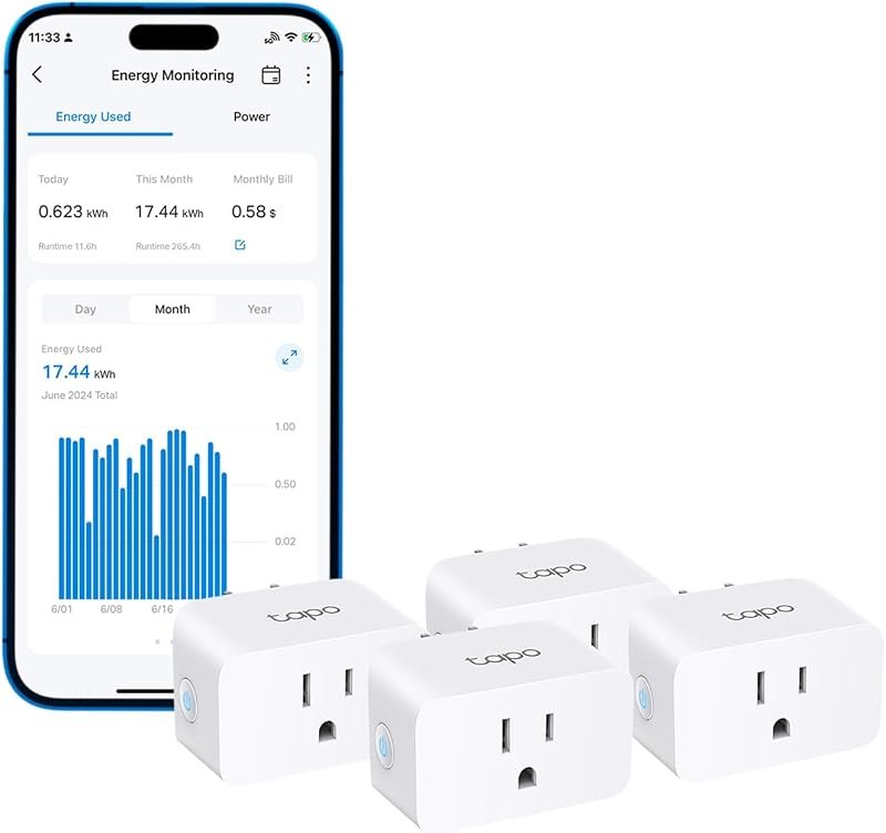 Tapo Smart Plug Wi-Fi, Energy Monitoring, P115(4-Pack), 15A — energy monitor for best smart plug
