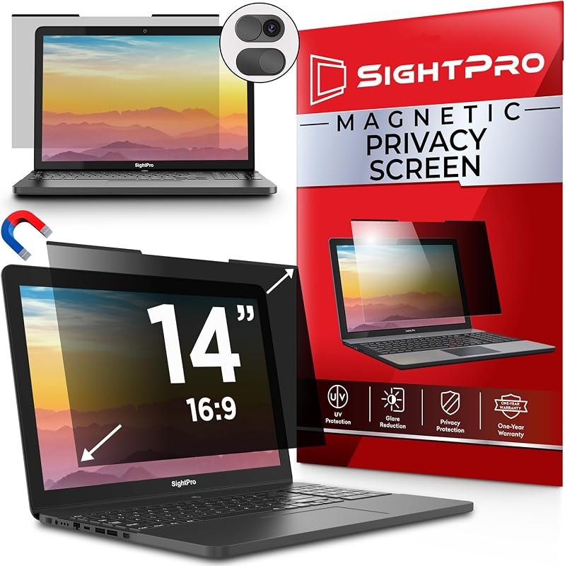 SightPro Magnetic Laptop Privacy Screen 14 Inch 16:9 - Patented Removable Laptop Privacy Filter Shield and Protector