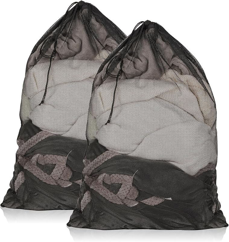 2 Pack Mesh Laundry Bags 23x34 Inch Drawstring Locking for Travel Home