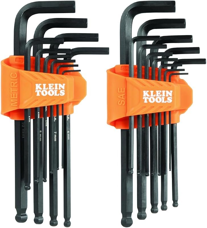KLEIN TOOLS BLS22 22-Piece Long Ball-End Hex Key Wrench Set, SAE and Metric, Heat-Treated, L-Style, 1/16-Inch to