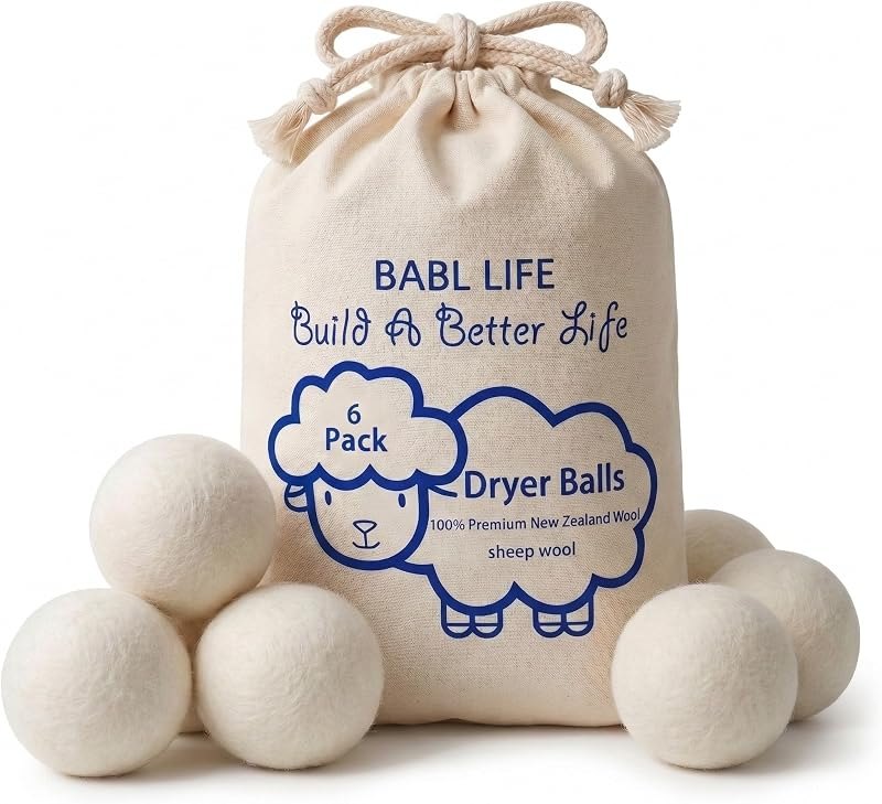 Wool Dryer Balls 6 Pack, 100% New Zealand Wool, Reusable Dryer Balls for Laundry, Natural Fabric Softener, Helps