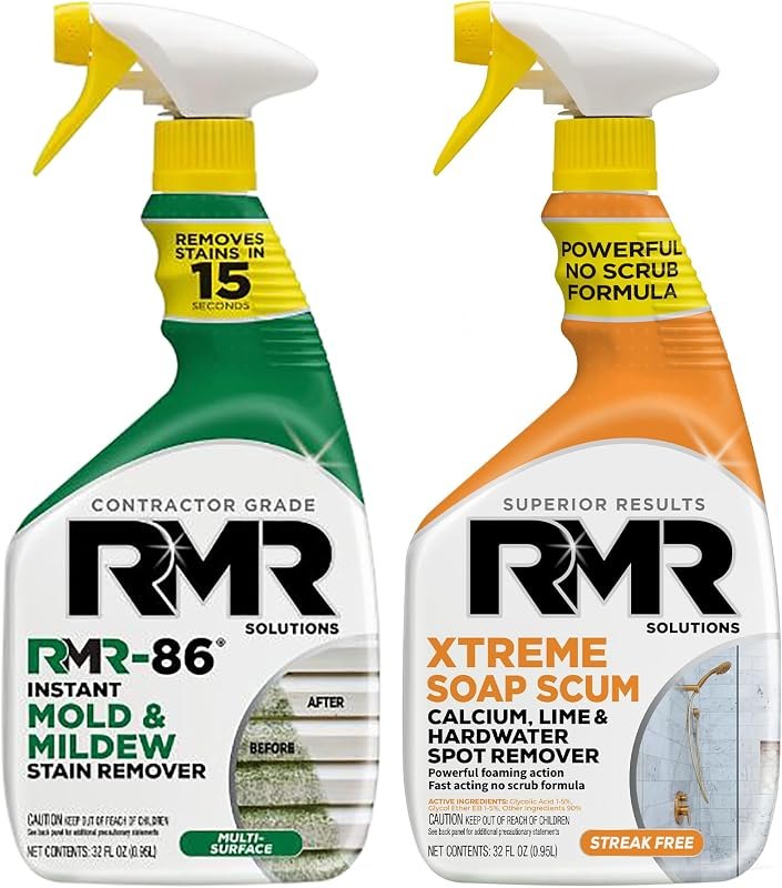 RMR Instant Mold & Mildew Stain Remover Spray + Xtreme Soap Scum Remover, No-Scrub Indoor/Outdoor Cleaning System for