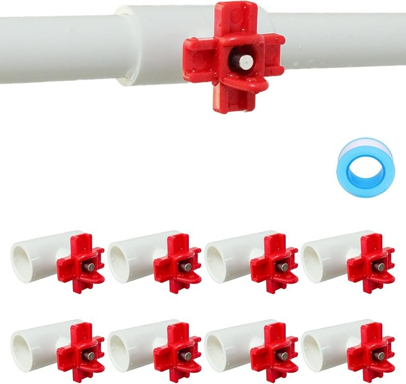 (8 Pack) Horizontal Chicken Waterer Nipples with 1/2'' PVC Tee Fittings for DIY Automatic Chicken Waterering System —