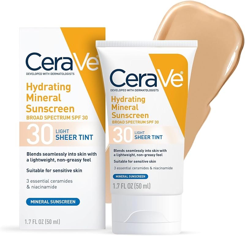 CeraVe Tinted Sunscreen for Face, Mineral SPF 30 Moisturizer, Light, 1.7oz — tinted mineral sunscreen for mineral