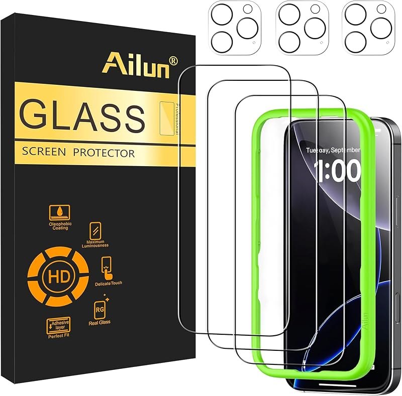 Ailun Screen Protector + Camera Lens Protector for iPhone 16 Pro, 3+3 Pack — screen protector for iphone pro accessories