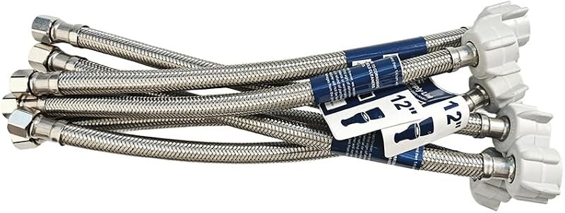 (6pcs 12 inch) PLUMBINGMASTER Toilet Water Supply Line,3/8" Comp x 7/8" BC Braided Stainless Steel Toilet Supply