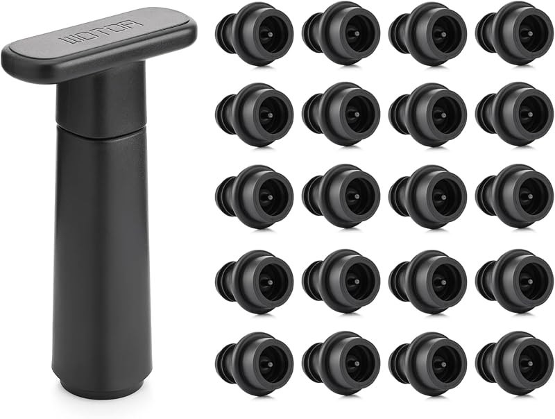 WOTOR Wine Saver Vacuum Pump with 20 Stoppers, Wine Preserver, Black — vacuum wine stopper kit for vacuum wine stopper