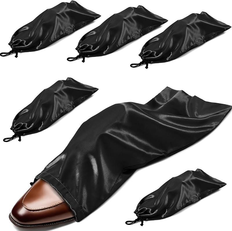 6 Pack Shoe Bags for Travel - Satin Shoe Bag with Drawstring - Black Shoe Storage Bags for Protecting Storage Shoes -