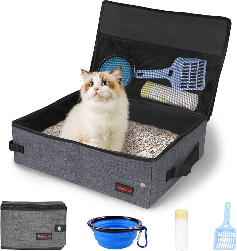 Portable Cat Travel Litter Box. Zipped Lid, Collapsible Litter Box for Cats. No Leakage, No Smell. Easy to Carry. Used