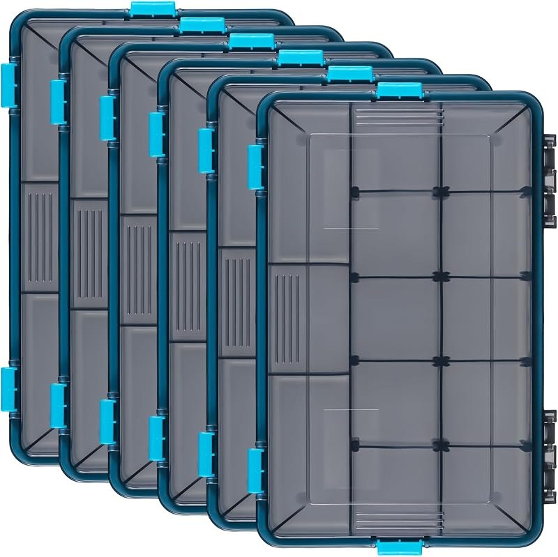 Wonderjune 6 Pack Fishing Tackle Box Waterproof 3600 Tackle Tray, Blue — tackle box waterproof for tackle box