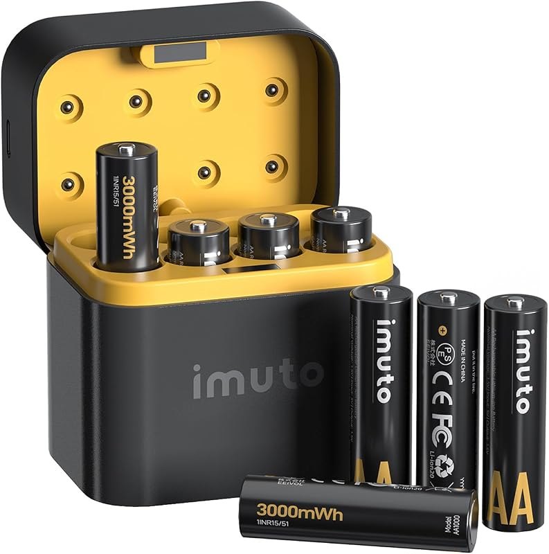 imuto Rechargeable aa Batteries with Charger, 3000mWh 8 Pack 1.5V 2A Output — batteries for best camping lantern