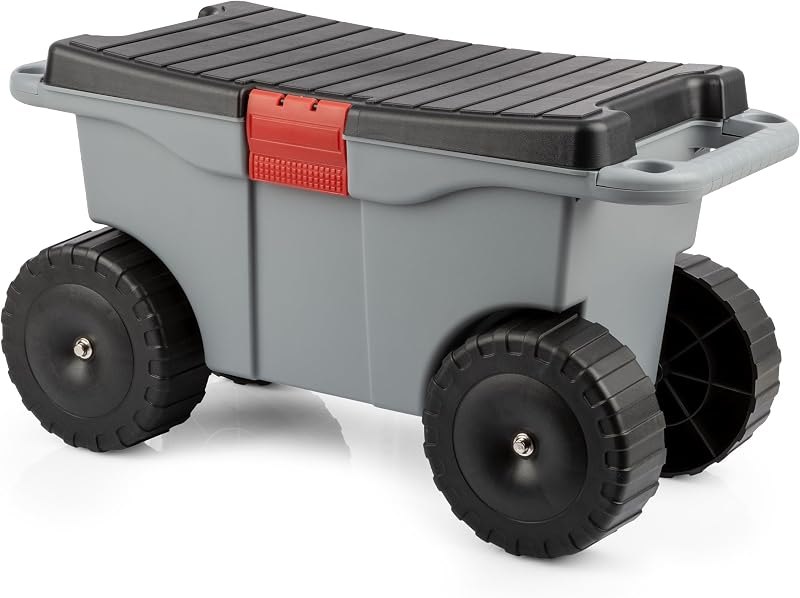 Pure Garden Rolling Garden Cart with Seat, Gray — garden stool for garden kneeler under 30 budget