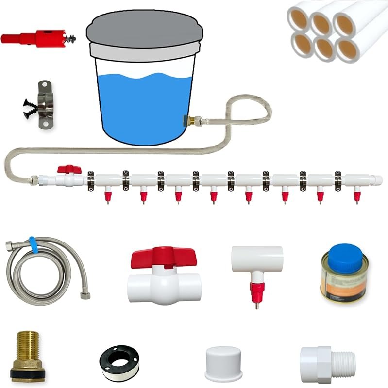 DIY Chicken Watering System - 1/2" PVC Tee Fittings and Chicken Waterer Nipples with PVC Pipe, Stainless Steel Hose